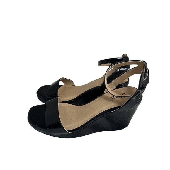 Diba Black Patent Leather Open Toe Wedge Sandals Size 10 M - Picture 5 of 7